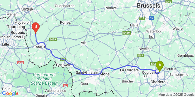 Map: Charleroi Airport Brussels South (CRL) to Pecq