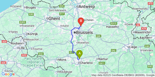 Map: Charleroi Airport Brussels South (CRL) to Perk