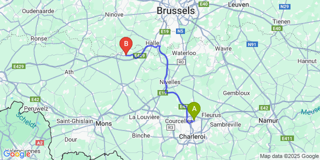 Map: Charleroi Airport Brussels South (CRL) to Petit-Enghien