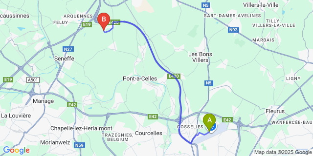 Map: Charleroi Airport Brussels South (CRL) to Petit-R?ulx-Lez-Nivelles