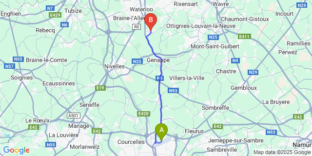 Map: Charleroi Airport Brussels South (CRL) to Plancenoit