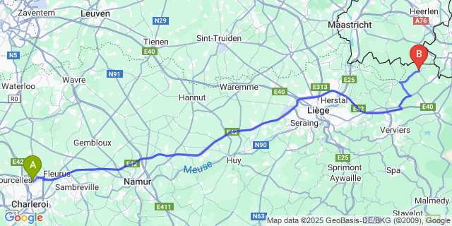 Map: Charleroi Airport Brussels South (CRL) to Plombières