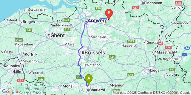 Map: Charleroi Airport Brussels South (CRL) to Poederlee
