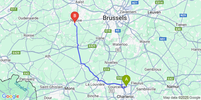 Map: Charleroi Airport Brussels South (CRL) to Pollare