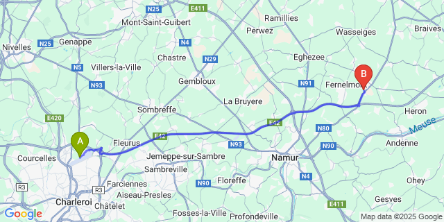 Map: Charleroi Airport Brussels South (CRL) to Pontillas