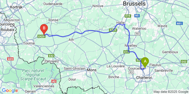 Map: Charleroi Airport Brussels South (CRL) to Popuelles