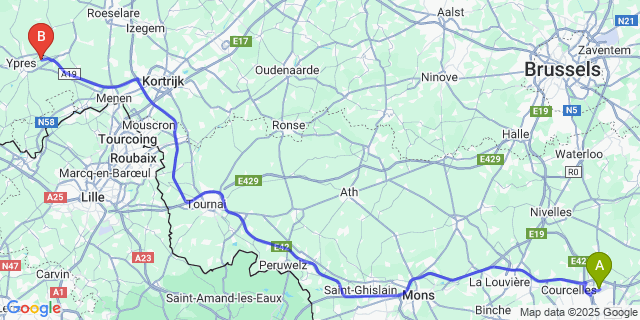 Map: Charleroi Airport Brussels South (CRL) to Potyze