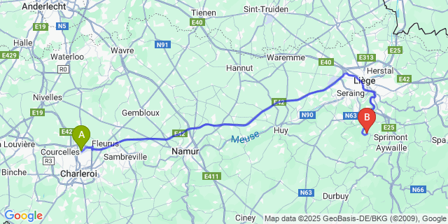 Map: Charleroi Airport Brussels South (CRL) to Poulseur