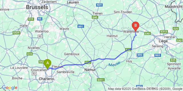 Map: Charleroi Airport Brussels South (CRL) to Pousset