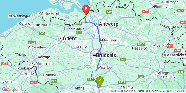 Map: Charleroi Airport Brussels South (CRL) to Prosperpolder
