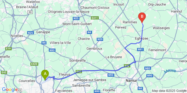 Map: Charleroi Airport Brussels South (CRL) to Ramillies-Offus