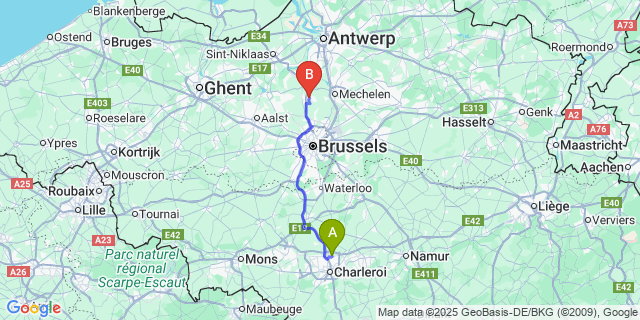 Map: Charleroi Airport Brussels South (CRL) to Ramsdonk