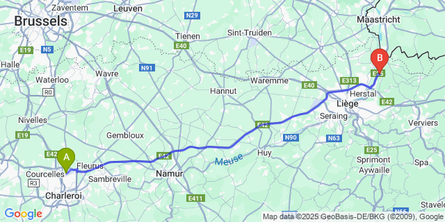 Map: Charleroi Airport Brussels South (CRL) to Richelle