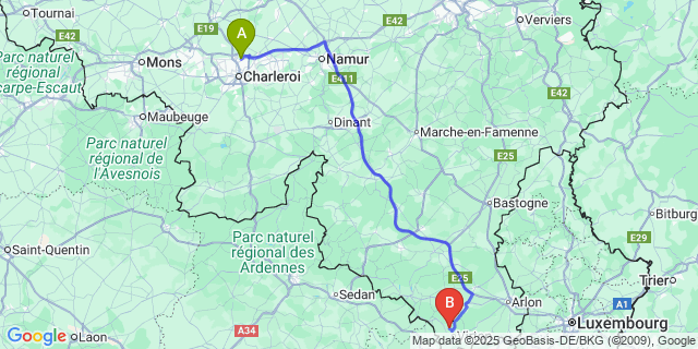 Map: Charleroi Airport Brussels South (CRL) to Robelmont