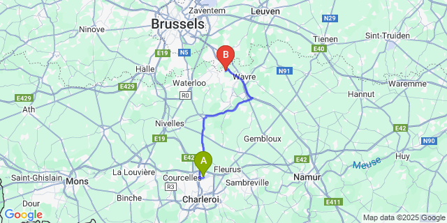 Map: Charleroi Airport Brussels South (CRL) to Rosières