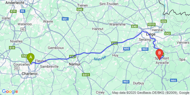 Map: Charleroi Airport Brussels South (CRL) to Rouvreux