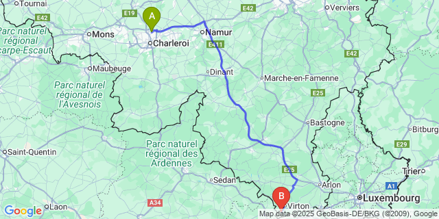 Map: Charleroi Airport Brussels South (CRL) to Rouvroy