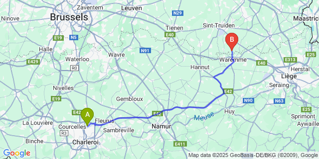 Map: Charleroi Airport Brussels South (CRL) to Rukkelingen-Loon
