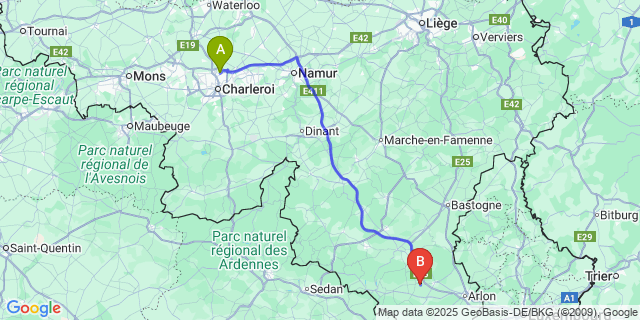 Map: Charleroi Airport Brussels South (CRL) to Rulles