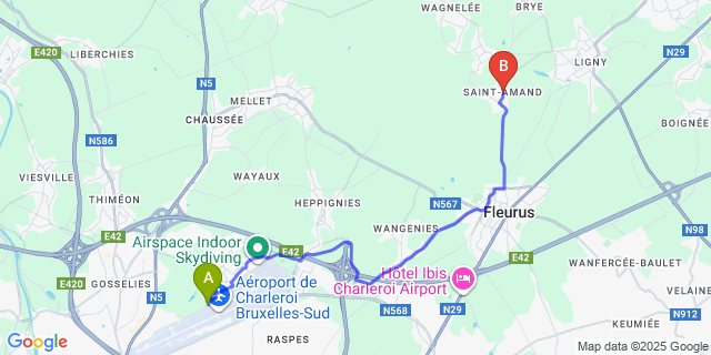 Map: Charleroi Airport Brussels South (CRL) to Saint-Amand