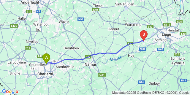 Map: Charleroi Airport Brussels South (CRL) to Saint-Georges