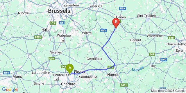 Map: Charleroi Airport Brussels South (CRL) to Saint-Jean-Geest