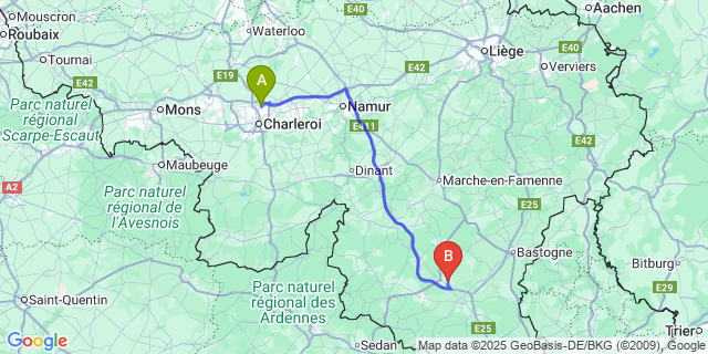 Map: Charleroi Airport Brussels South (CRL) to Saint-Pierre