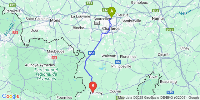 Map: Charleroi Airport Brussels South (CRL) to Saint-Rémy