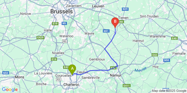 Map: Charleroi Airport Brussels South (CRL) to Saint-Remy-Geest