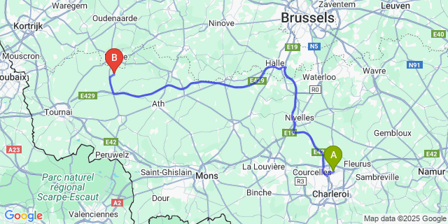 Map: Charleroi Airport Brussels South (CRL) to Saint-Sauveur