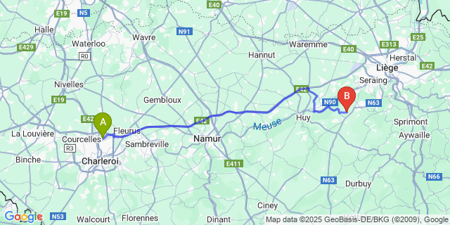 Map: Charleroi Airport Brussels South (CRL) to Saint-Séverin