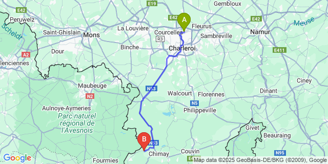 Map: Charleroi Airport Brussels South (CRL) to Salles