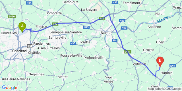 Map: Charleroi Airport Brussels South (CRL) to Schaltin