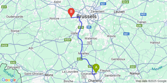 Map: Charleroi Airport Brussels South (CRL) to Schepdaal
