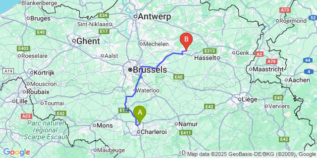 Map: Charleroi Airport Brussels South (CRL) to Scherpenheuvel-Zichem