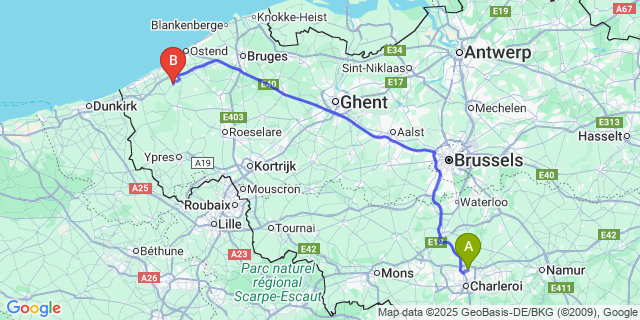 Map: Charleroi Airport Brussels South (CRL) to Schore
