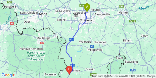 Map: Charleroi Airport Brussels South (CRL) to Seloignes