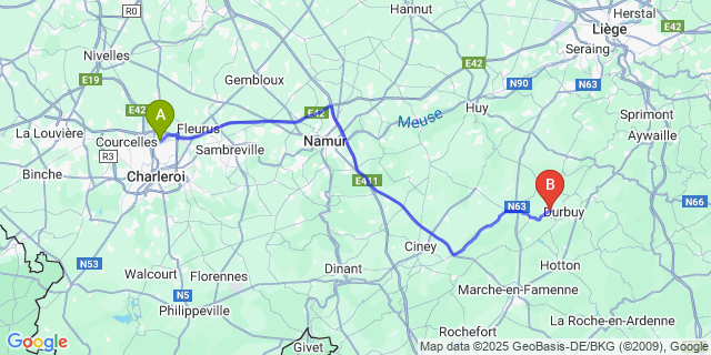 Map: Charleroi Airport Brussels South (CRL) to Septon