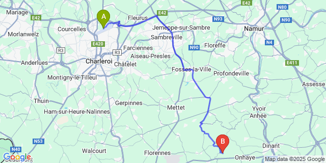 Map: Charleroi Airport Brussels South (CRL) to Serville