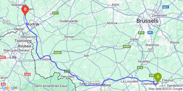 Map: Charleroi Airport Brussels South (CRL) to Sint-Eloois-Winkel