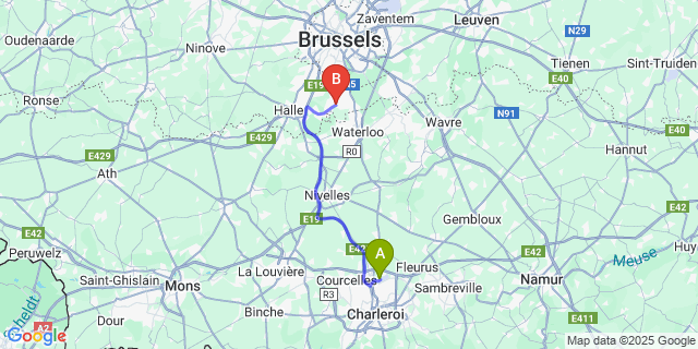 Map: Charleroi Airport Brussels South (CRL) to Sint-Genesius-Rode