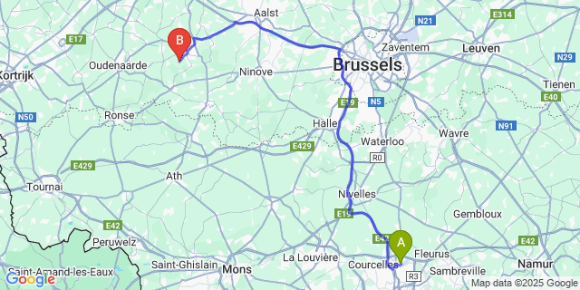 Map: Charleroi Airport Brussels South (CRL) to Sint-Goriks-Oudenhove