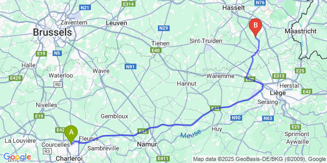 Map: Charleroi Airport Brussels South (CRL) to Sint-Huibrechts-Hern