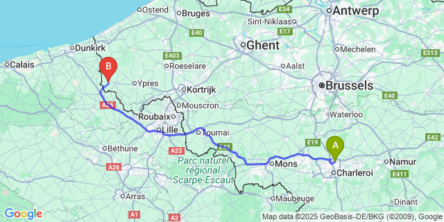 Map: Charleroi Airport Brussels South (CRL) to Sint-Jan-ter-Biezen
