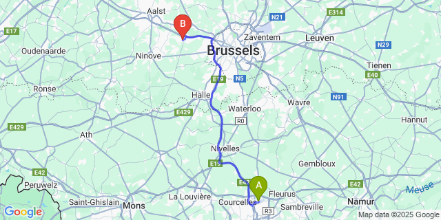 Map: Charleroi Airport Brussels South (CRL) to Sint-Katherina-Lombeek