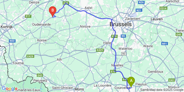 Map: Charleroi Airport Brussels South (CRL) to Sint-Maria-Latem