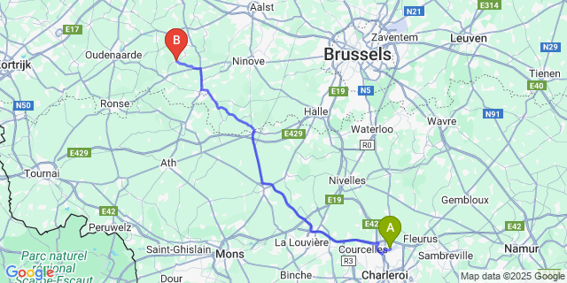 Map: Charleroi Airport Brussels South (CRL) to Sint-Maria-Oudenhove (Brakel)