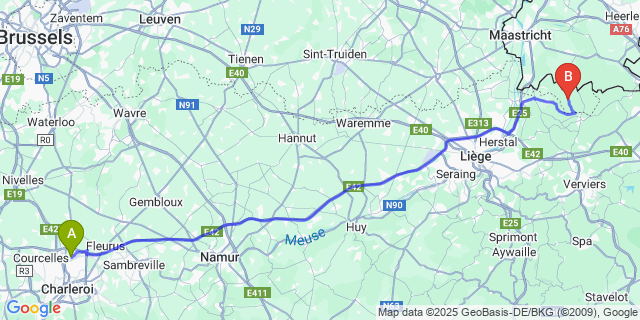 Map: Charleroi Airport Brussels South (CRL) to Sint-Pieters-Voeren