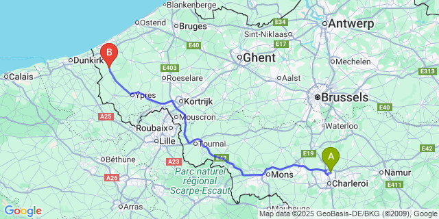 Map: Charleroi Airport Brussels South (CRL) to Sint-Rijkers