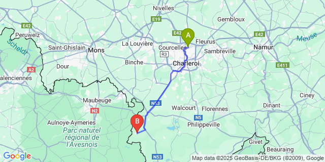 Map: Charleroi Airport Brussels South (CRL) to Sivry